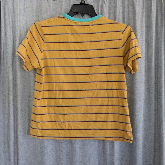 Santa Cruz Skateboard T Shirt Men's S Yellow Teal Striped Sunflower California - Picture 7 of 7